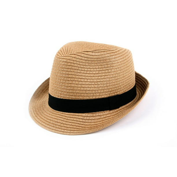 Khaki Mat Woven Brim Straw Natural Fedora Fedoras Hat Hats Ribbon Band Sz L/XL